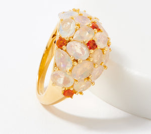 Ethiopian & Fire Opal Sterling Silver Goldclad Cluster Dome Ring Size 10