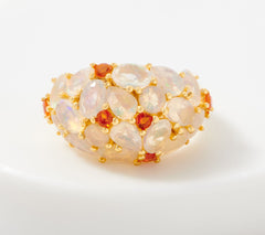 Ethiopian & Fire Opal Sterling Silver Goldclad Cluster Dome Ring Size 10