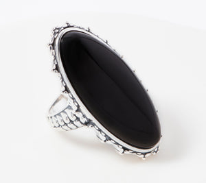 Generation Gems Oval Black Jade Bold Ring Sterling Silver, Size 8