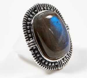 Generation Gems Sterling Silver Cushion Cabochon Labradorite Ring Size 7