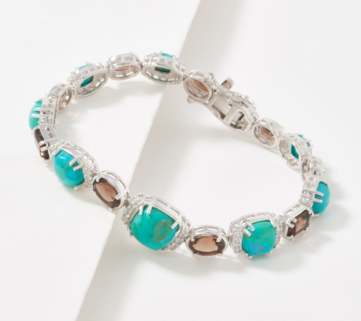 Generation Gem Sterling Silver Turquoise & Smoky Quartz Bracelet Avg