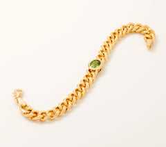 Affinity Gems Sterling Silver 14K Goldclad Bezel Station Peridot Rolo Link Chain Bracelet, 6-3/4"