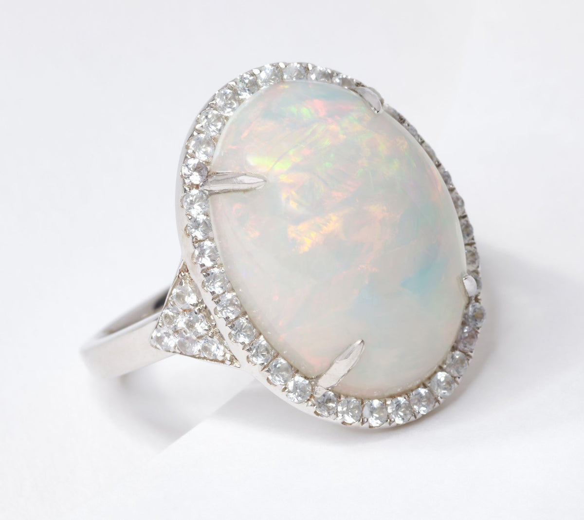 Affinty Gems Sterling Silver Ethiopian Opal &White Sapphire Ring, Size 7