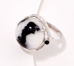 Generation Gems Round White Buffalo Cabochon Sterling Silver Ring. Size 7