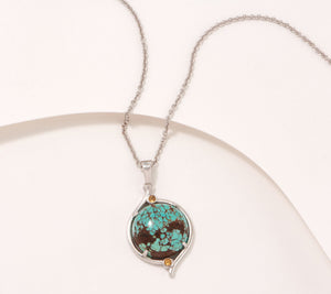Generation Gems Round Turquoise Gemstone Cabochon Sterling Silver Necklace