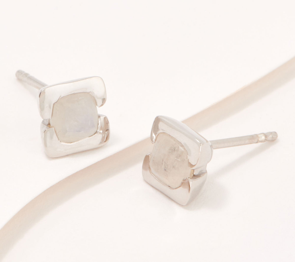 Affinity Gems  Sterling Silver Cushion Cut Moonstone Gemstone Stud Earrings