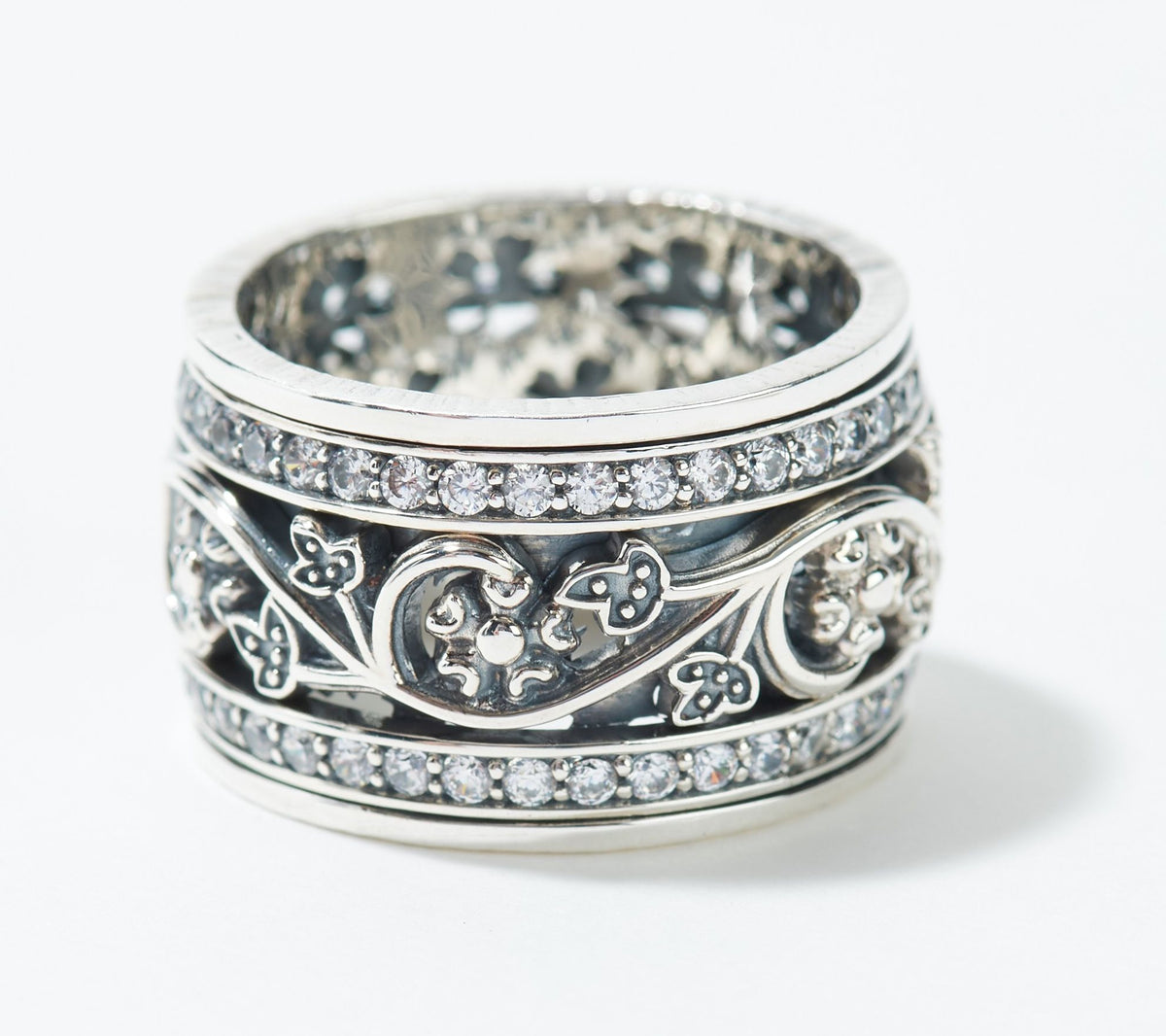 Or Paz Sterling Silver Crystal Floral Spinner Ring, Size 8