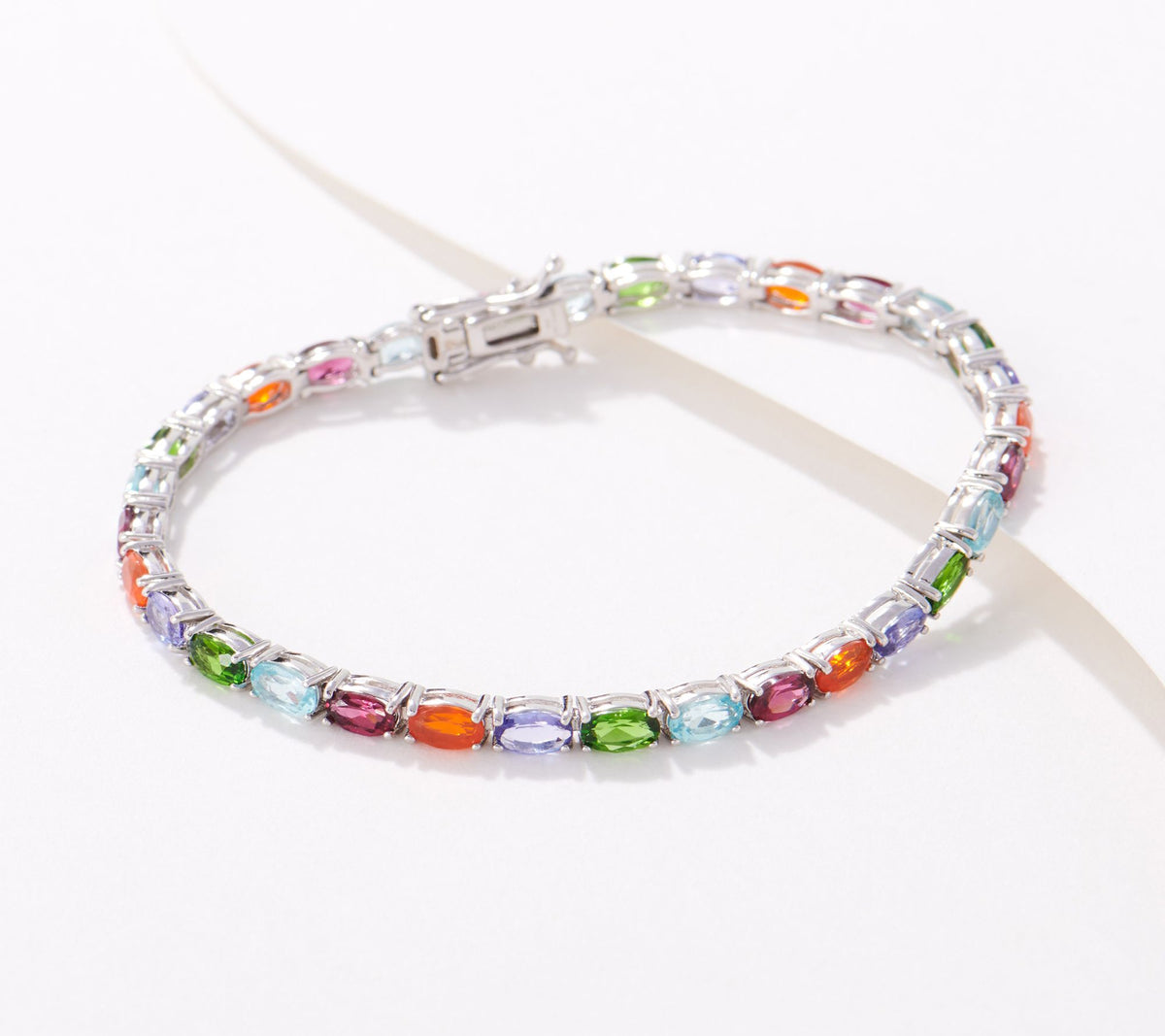 Generation Gems Sterling Silver Oval-Cut Multi-gem Tennis Bracelet X-Small 6-1/2