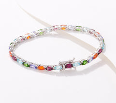 Generation Gems Sterling Silver Oval-Cut Multi-gem Tennis Bracelet X-Small 6-1/2