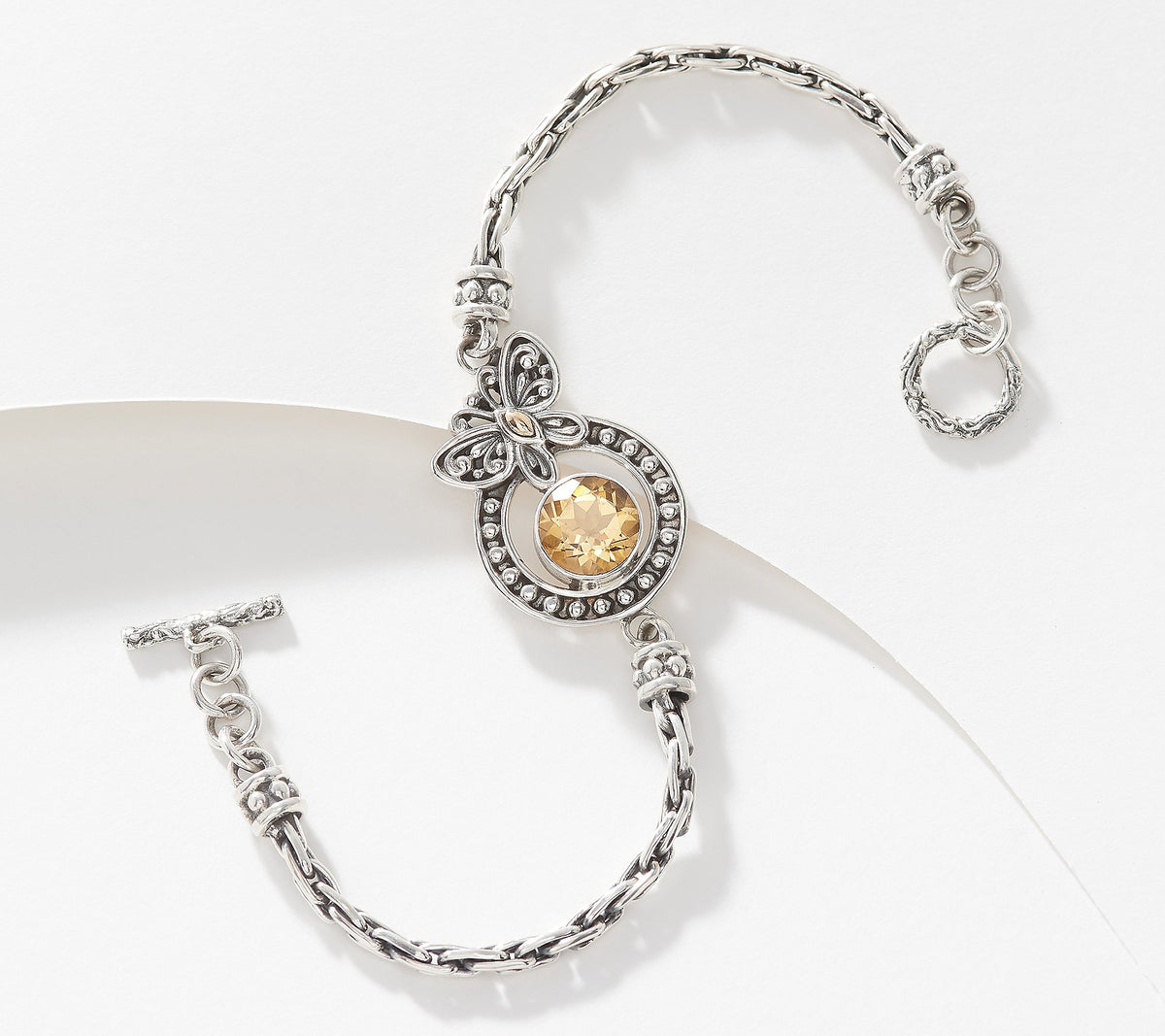 Artisan Crafted Sterling Silver Citrine Buttterfly Bracelet Bracelet, 7-1/4'