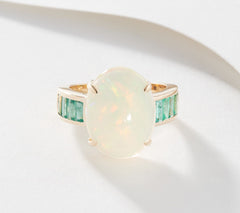 Affinity Gems Ethiopian Opal & Precious Emerald Ring, 14K Gold, Sz 6