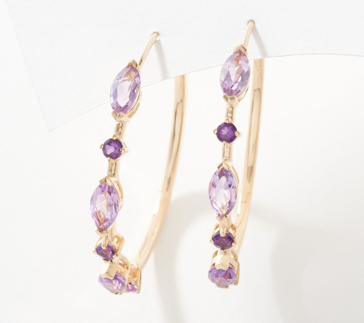 Affinty Gems Sterling Silver Oval & Round Amethyst Ombre Hoop Earrings