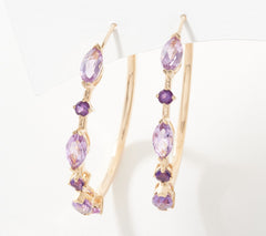 Affinty Gems Sterling Silver Oval & Round Amethyst Ombre Hoop Earrings