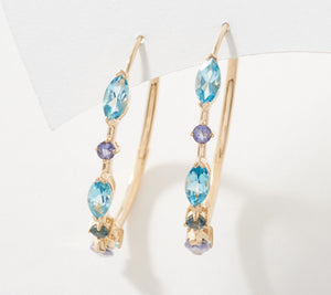 Affinty Gems Sterling Silver Oval & Round Blue Ombre Hoop Earrings