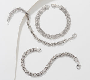 Sterling Silver Set of 3 Textured Bracelets By Silver Style, Average