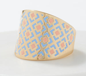 Italian Silver Sterling Goldclad Graduated Teal/Peach Enamel Band Ring, Size 9