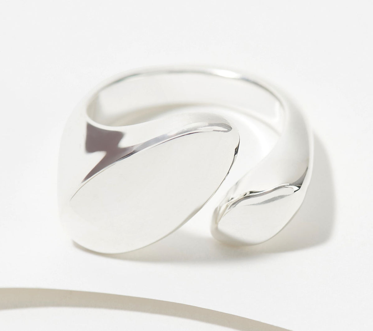 UltraFine Silver Polished Double Signet Bypass Ring, Size 8