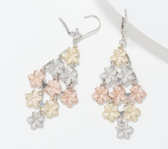 Sterling Silver By Silver Style  Tri-Tone Floral Dangle Earrings.