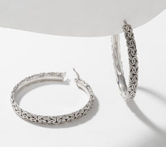 Sterling Silver Byzantine 2" Hoop Earrings By Silver Style