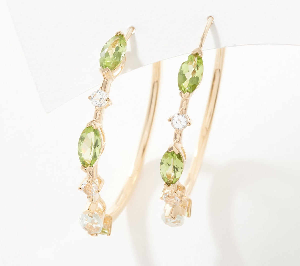 Affinity Gems Oval & Round Peridot Ombre Hoop Earrings, 14K YG-Clad Sterling Silver