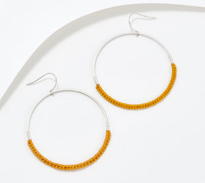 Twenty Two West Macrame Hoop Earrings Silvertone Marigold