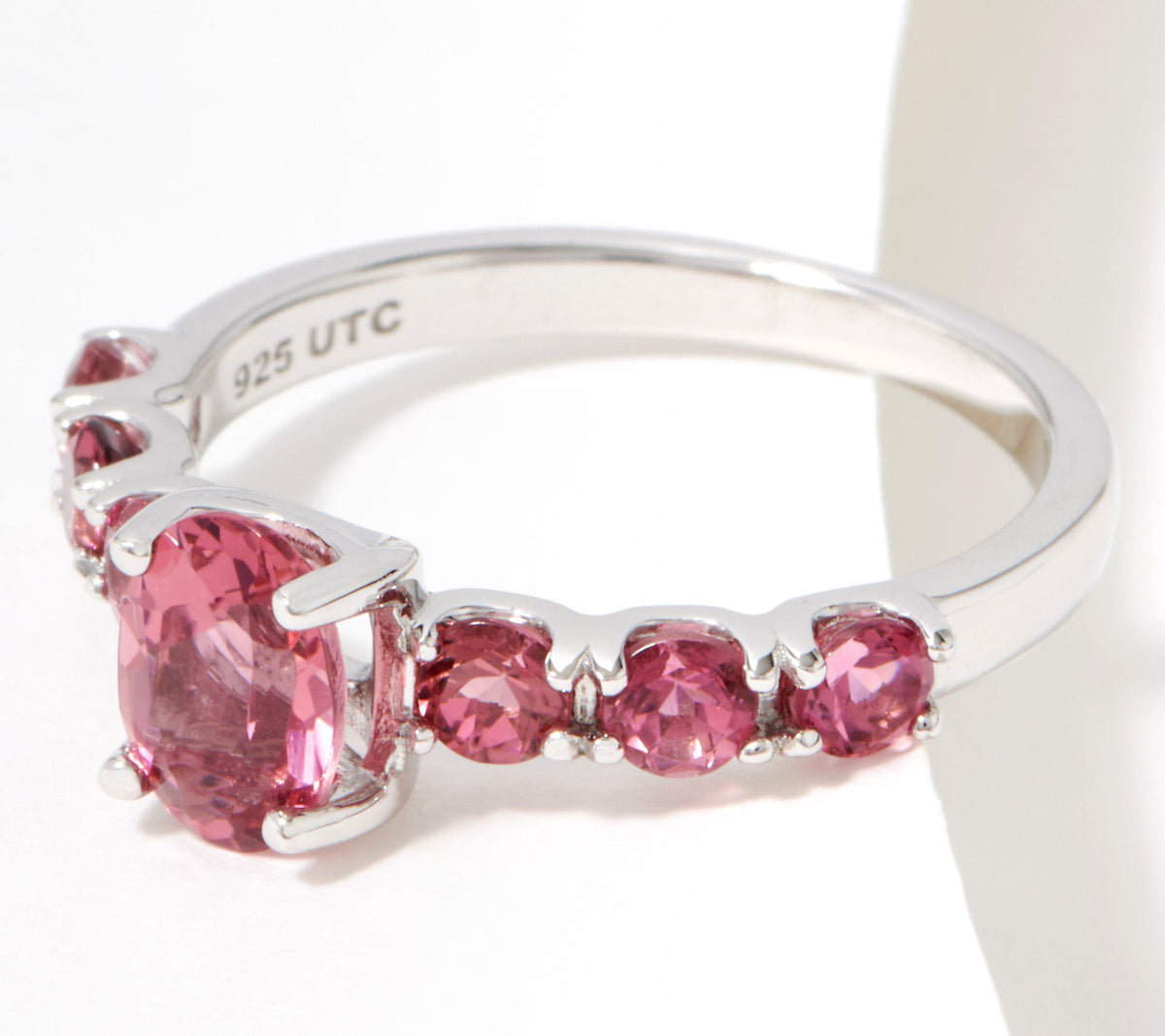 Generation Gems Sterling Silver Exotic Pink Tourmaline Oval Cut 7-Stone Ring, Size 8
