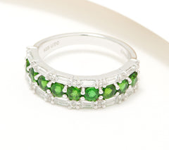 Generation Gems Chrome Diopside & White Zircon Gemstone SS Band Ring Size 6