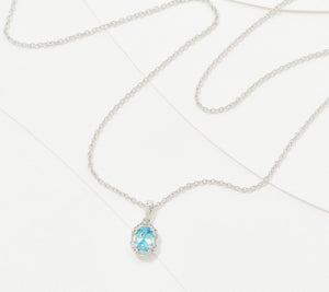 Generation Gems Exotic Blue Zircon Oval Pendant Sterling Silver, 18"
