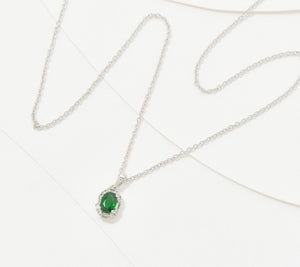 Generation Gems  Sterling Silver Exotic Chrome Diopside Oval Pendant, 18"