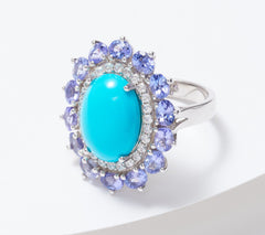 Affinity Gems Sterling Silver Sleeping Beauty Turquoise & Tanzanite Stone Ring, Size 9