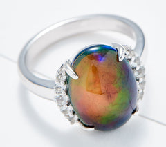Affinity Gems Sterling Silver Black Opal Cabochon & White Zircon Ring, Size 8