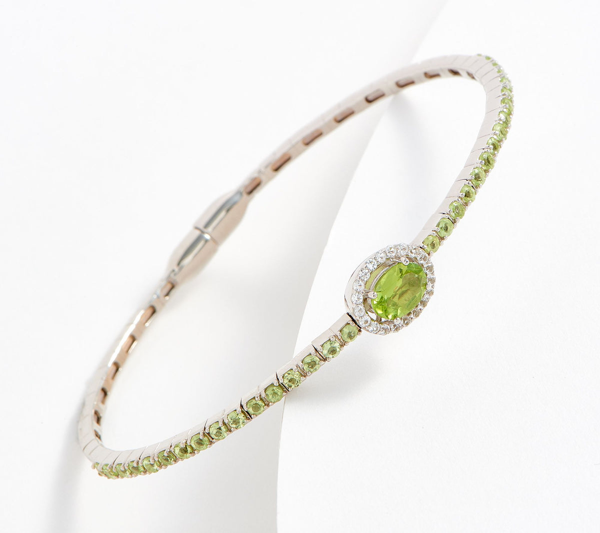 Affinity Gems Oval Peridot Stone Magnetic Gemstone Bangle Sterling Silver, 6-3/4"