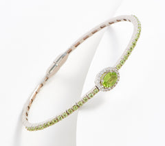 Affinity Gems Oval Peridot Stone Magnetic Gemstone Bangle Sterling Silver, 6-3/4"