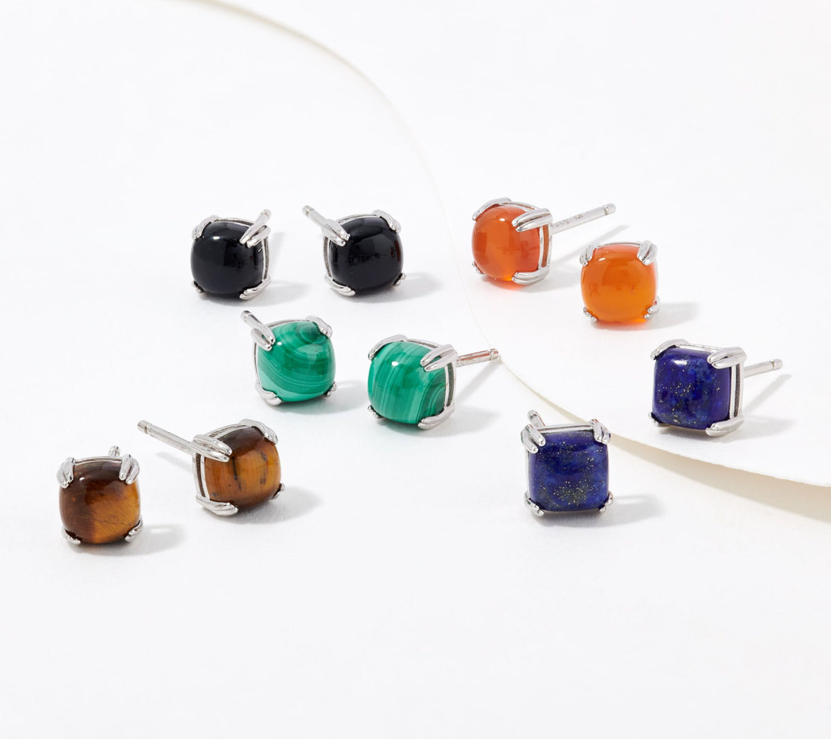 Affinity Gems Sterling Silver Set of 5 Cushion Cut Stud Earrings