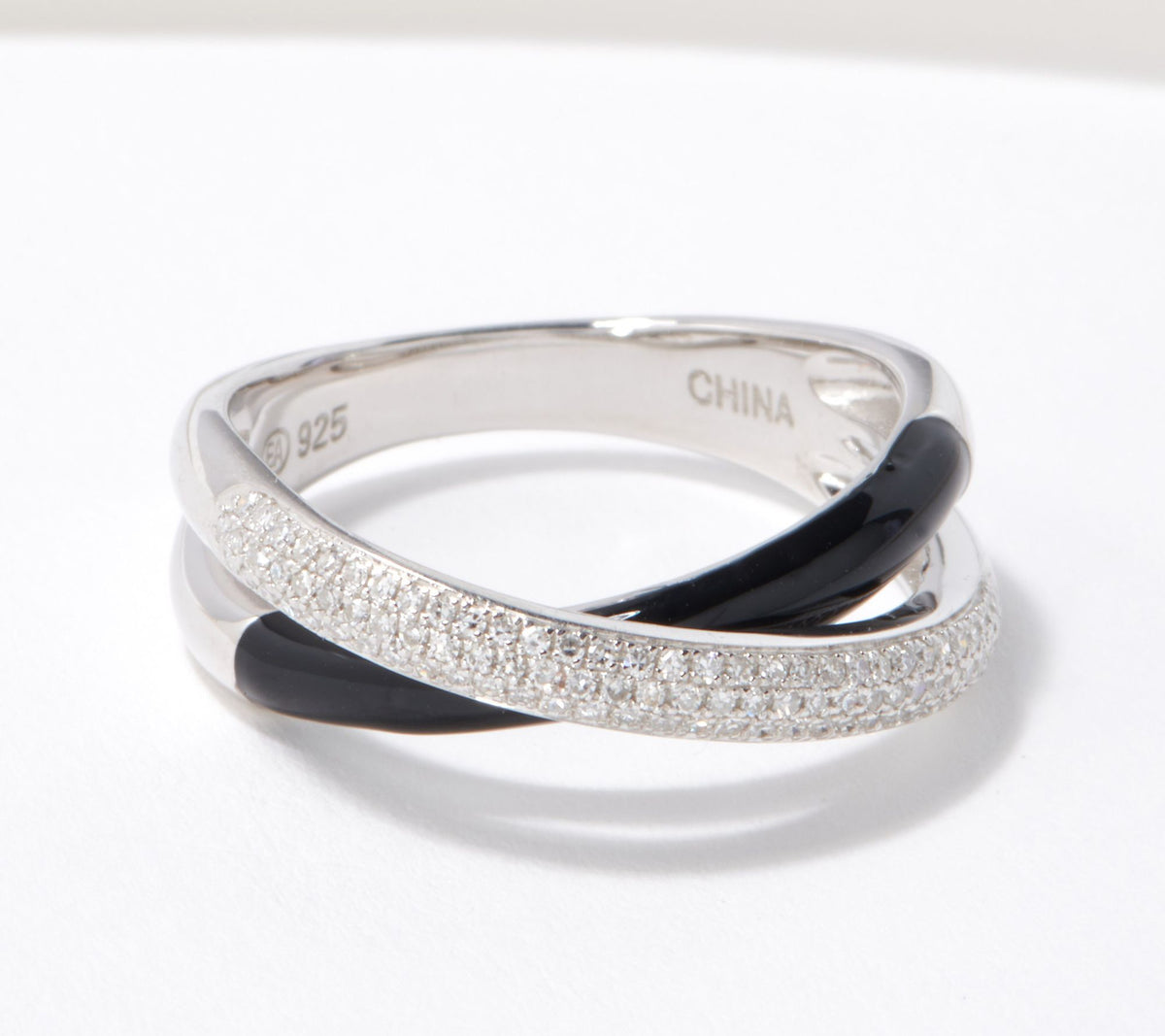 Affinity Diamonds Sterling Silver Black  Enamel Bypass Ring, Size 8