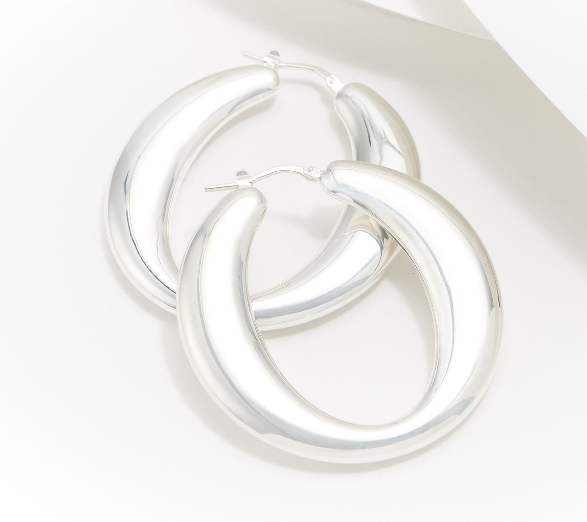 UltraFine 950 Fine Silver Oval Polished Hoop Earrings 1-3/4"