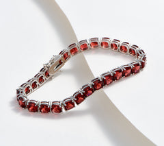 Affinity Gems Sterling Silver Semi Precious Cushion Cut Garnet Tennis Bracelet, 7-1/4"