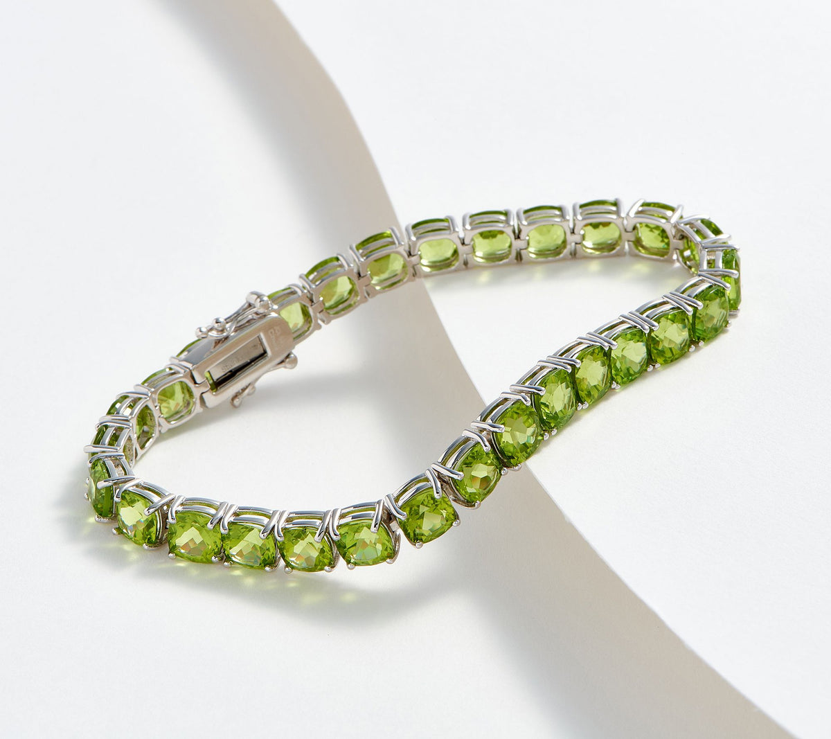 Affinity Gems Sterling Silver Semi Precious Cushion Cut  Peridot Tennis Bracelet, 6-3/4"