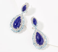 Affintiy Gems Pear Shaped Lapis and Topaz Drop Earrings Sterling Silver