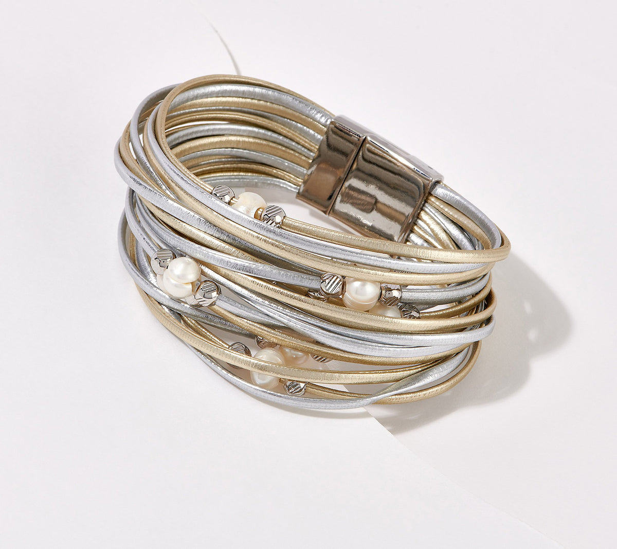Susan Graver Multi-Strand Cultured Pearl & Bead  Silver Tone Bracelet
