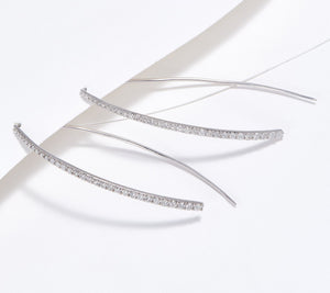 Affinity Diamond Sterling Silver Ear threader Pave Earrings, 2-1/2"