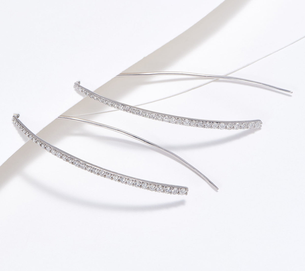 Affinity Diamond Sterling Silver Ear threader Pave Earrings, 2-1/2"