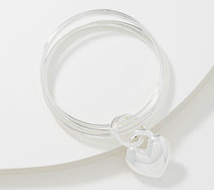 UltraFine Silver Heart Charm Multi- Bangle, 18-20g, Average