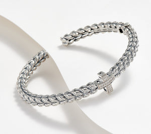 JAI Sterling Silver Diamond Symbols of Love Cuff, Average: 7-1/4"