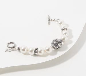 Artisan Crafted White Simulated Pearl Bracelet, Sterling Silver