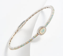 Affinity Gems Oval Ethiopian Opal Stone Magnetic Gemstone Bangle Sterling Silver, 6-3/4"