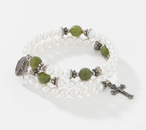 Connemara Marble Faux Pearl Coil Rosary Bracelet, White