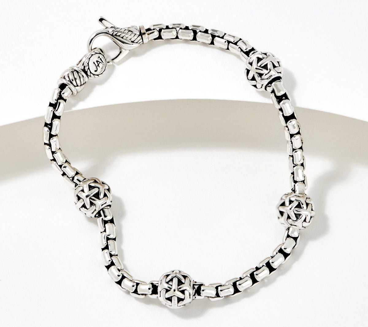 JAI Sterling Silver 3.7mm Signature Crane Texture Bead Bracelet, 6-3/4"