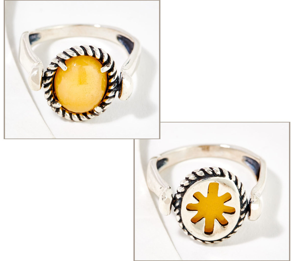 American West Sterling Silver Reversible Yellow Jasper Symbolic Ring Size 5