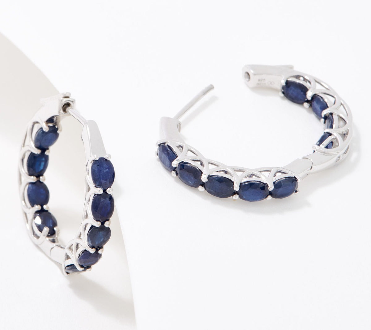 Affinity Gems Sterling Silver Precious Sapphire Hoop Earrings, 1"